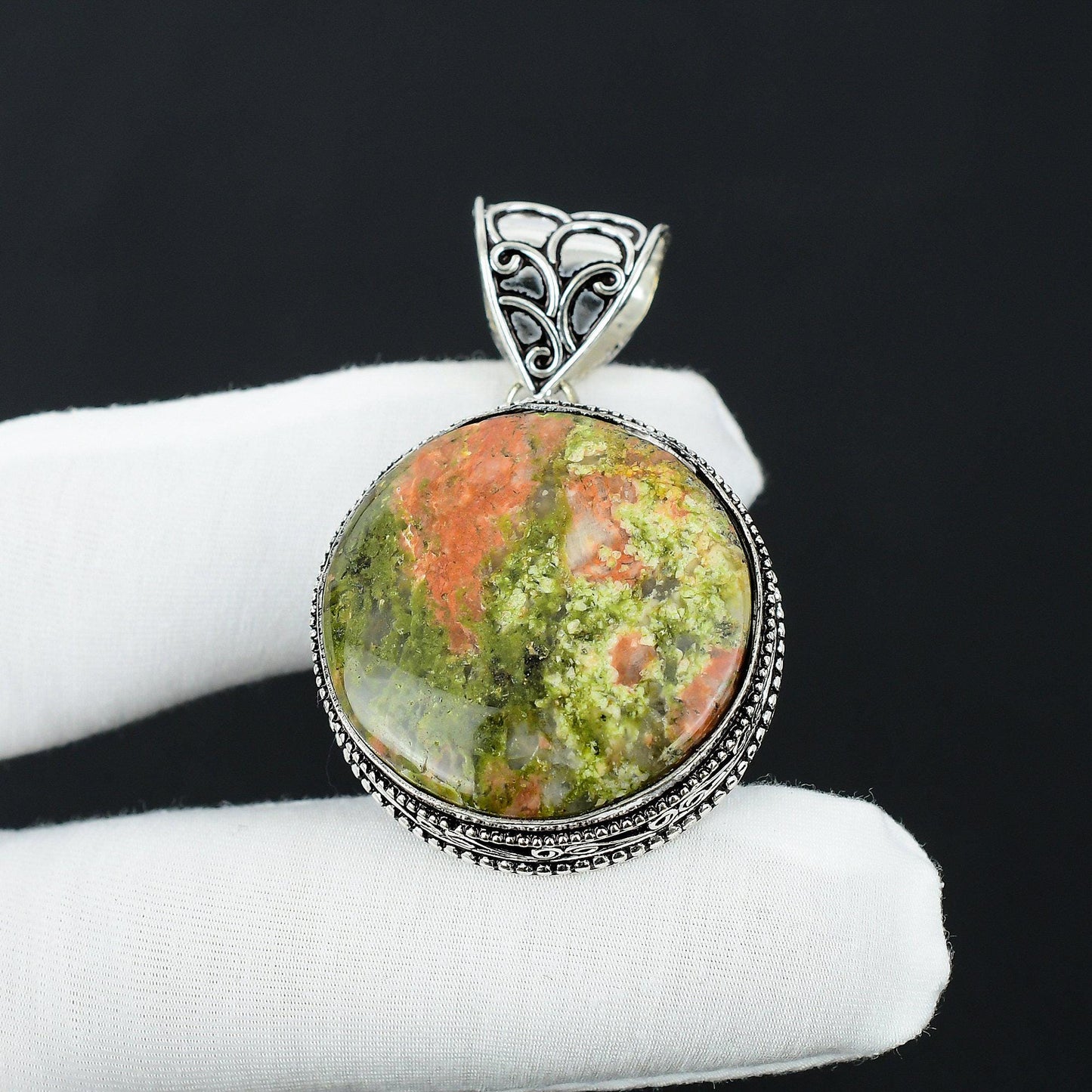 Green and Pink Unakite Jasper Pendant