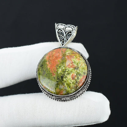 Green and Pink Unakite Jasper Pendant