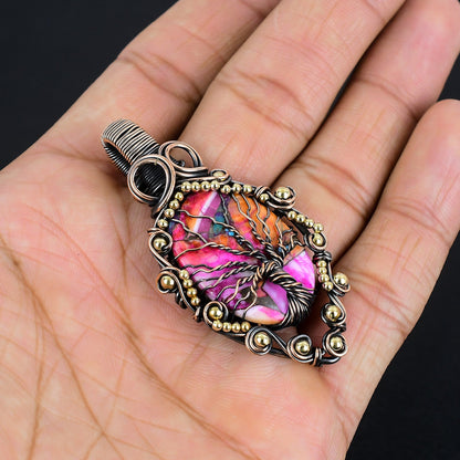 Pink Dahlia Turquoise Gemstone Pendant