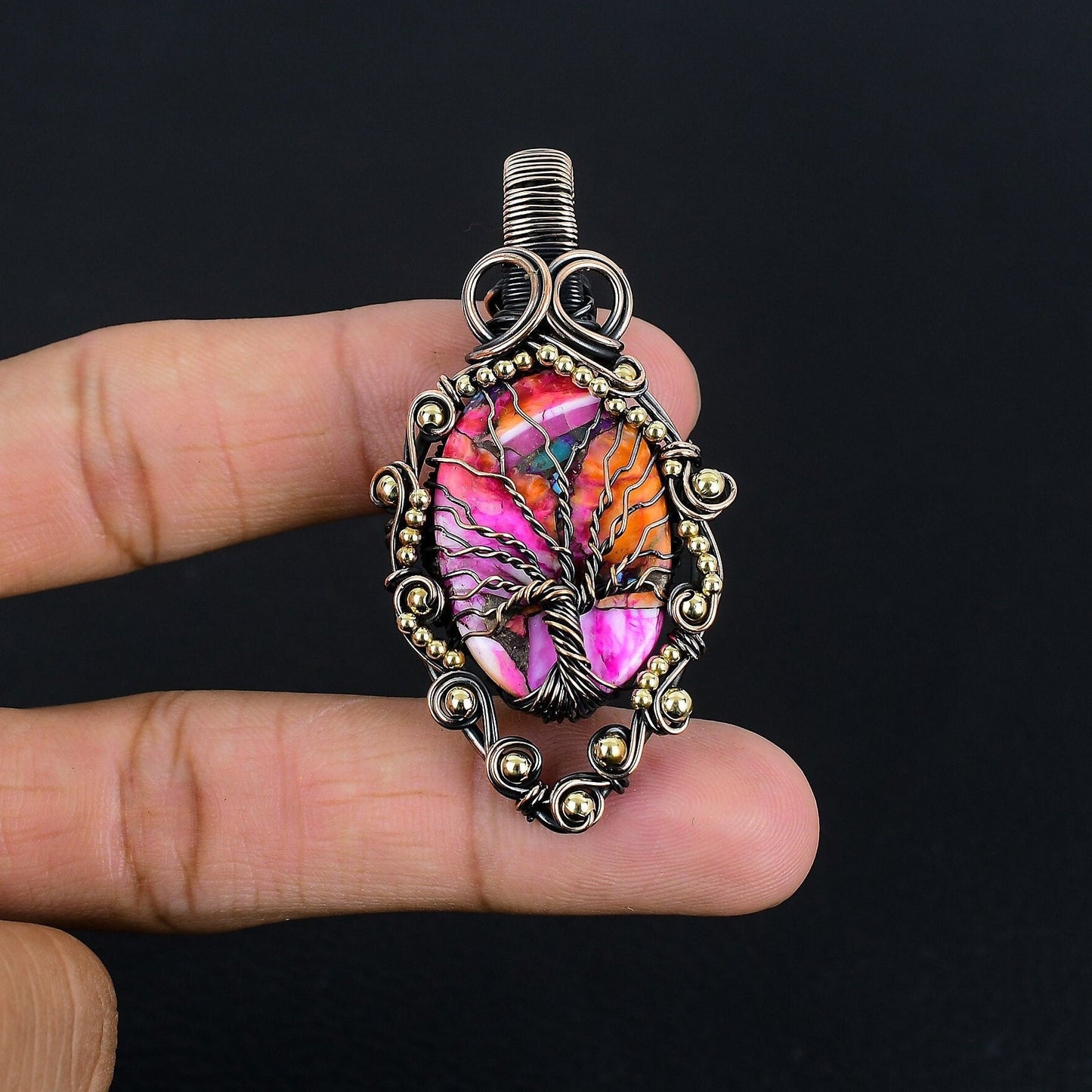 Pink Dahlia Turquoise Gemstone Pendant