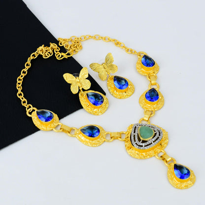 Gold Gemstone Necklace & Earring Set