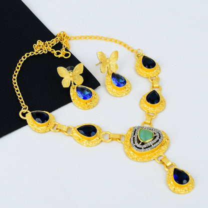 Gold Gemstone Necklace & Earring Set