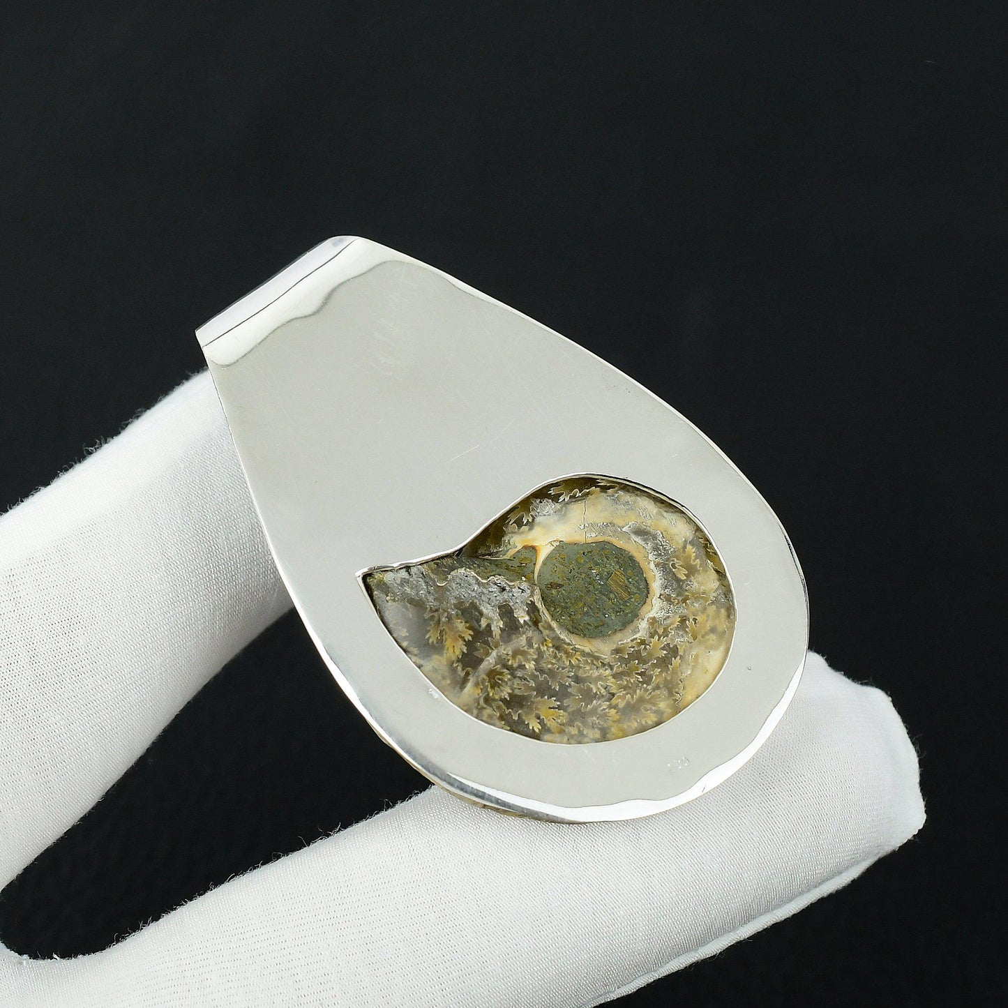 Yellow Ammonite Sterling Silver Pendant