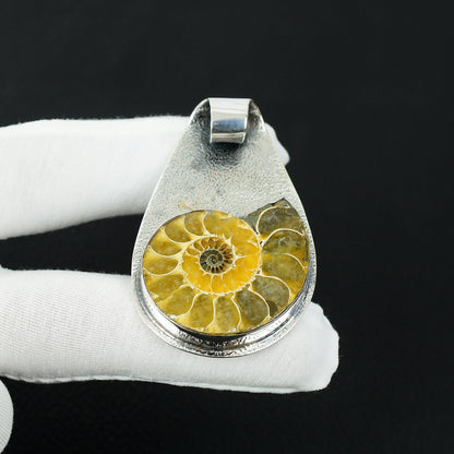 Yellow Ammonite Sterling Silver Pendant