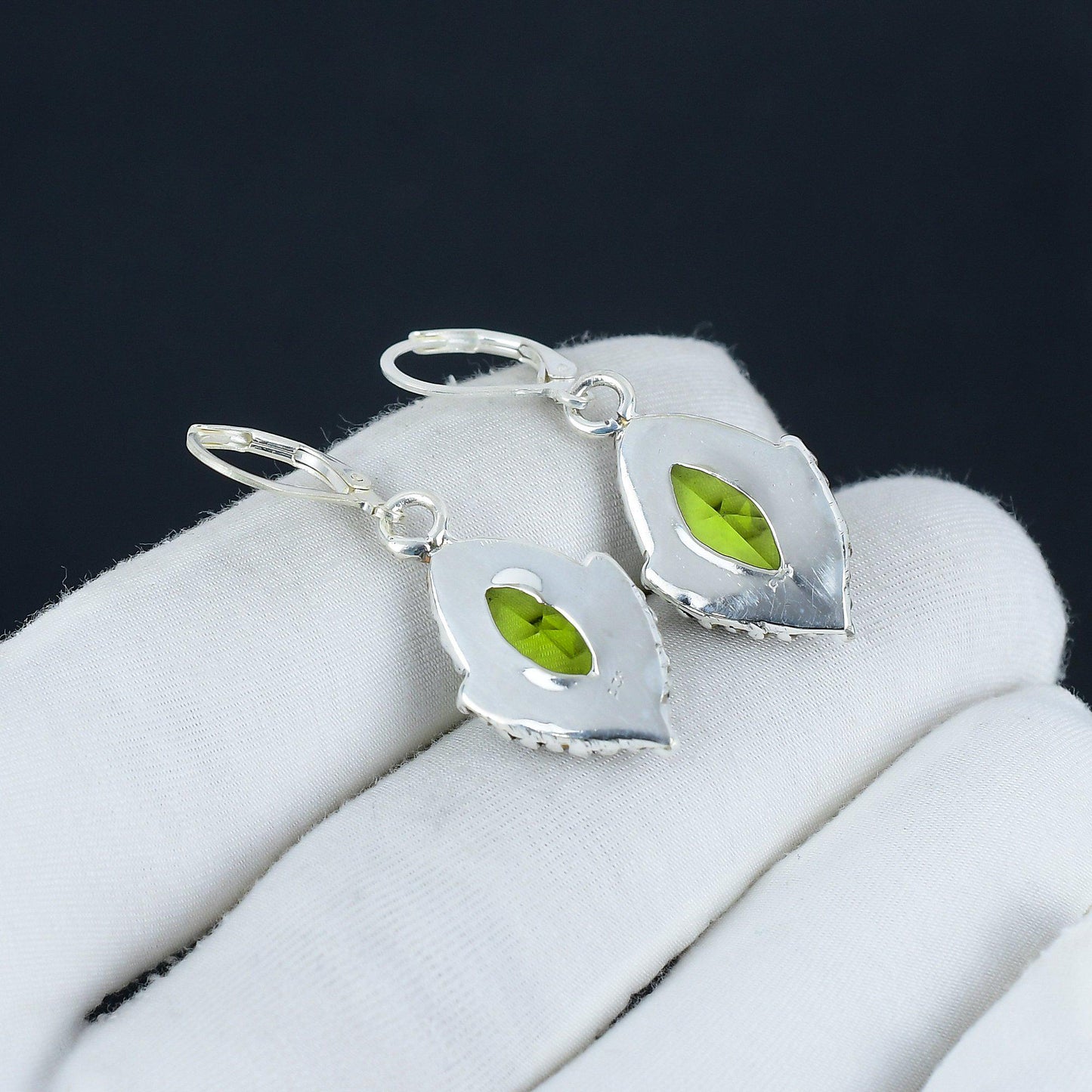Green Peridot Gemstone Marquise Earrings