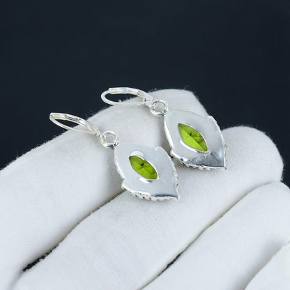 Green Peridot Gemstone Marquise Earrings
