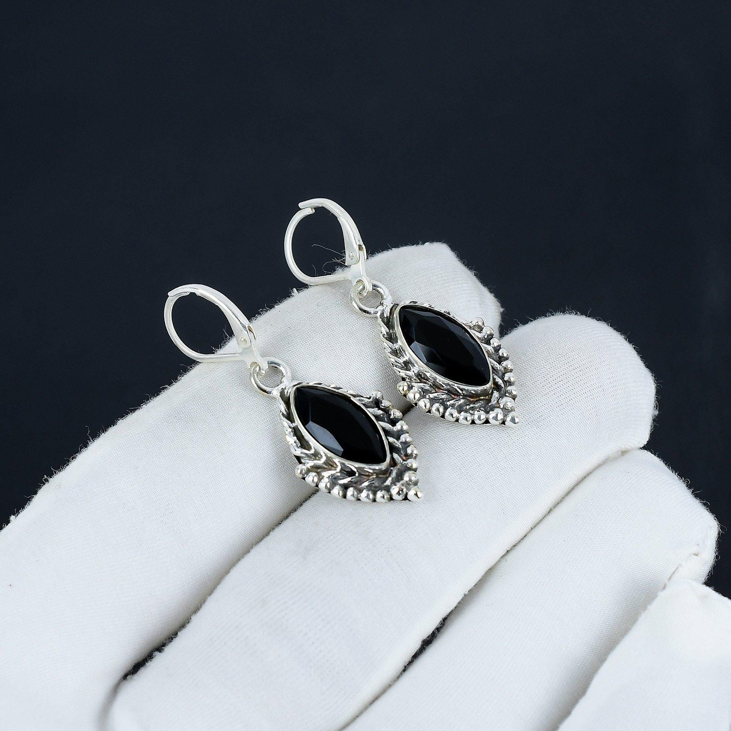 Black Spinel Gemstone Marquise Earrings