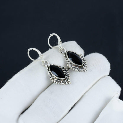 Black Spinel Gemstone Marquise Earrings