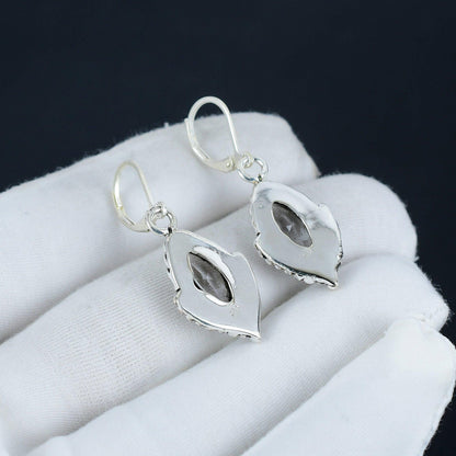 White Topaz Gemstone Marquise Earrings