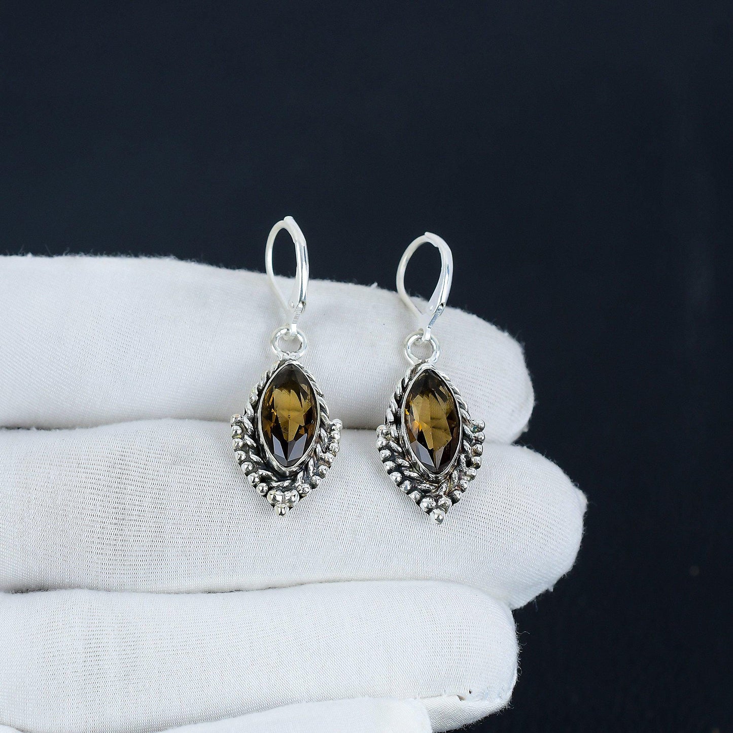 Smoky Topaz Marquise Sterling Silver Earrings