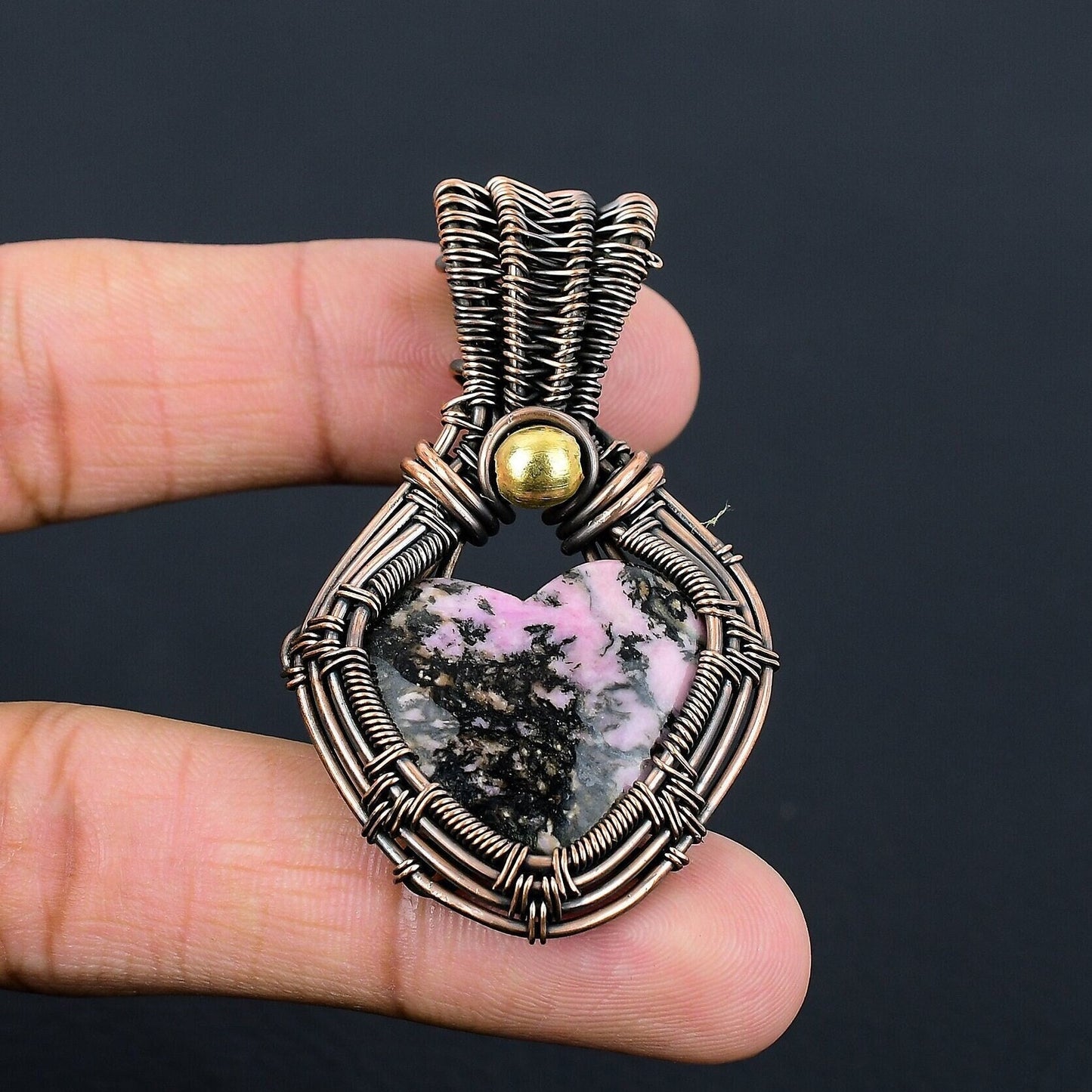 Pink Rhodonite Gemstone Heart Pendant