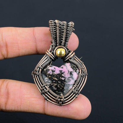 Pink Rhodonite Gemstone Heart Pendant