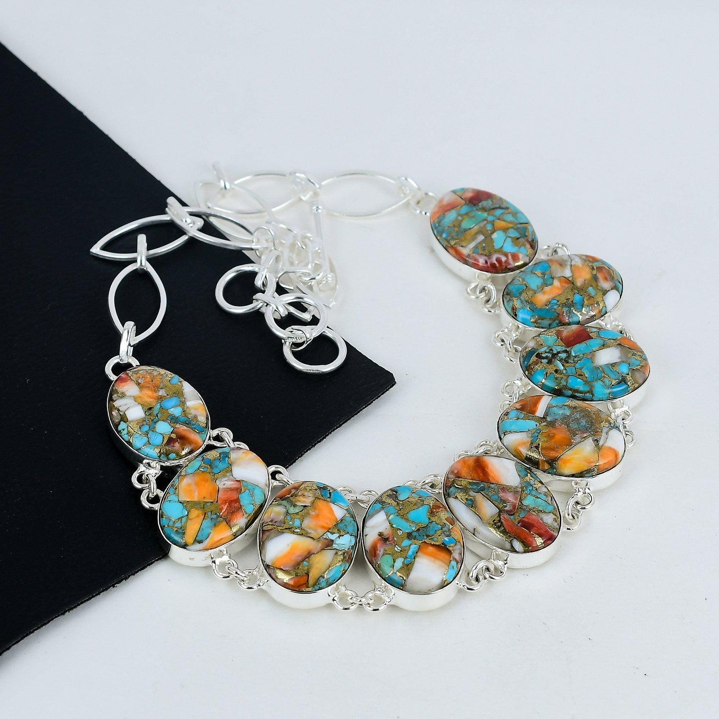 Orange Spiny Oyster Turquoise Gemstone Necklace