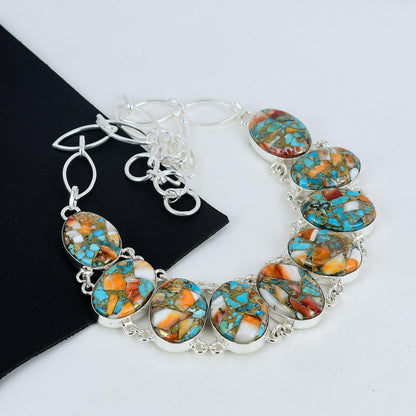 Orange Spiny Oyster Turquoise Gemstone Necklace
