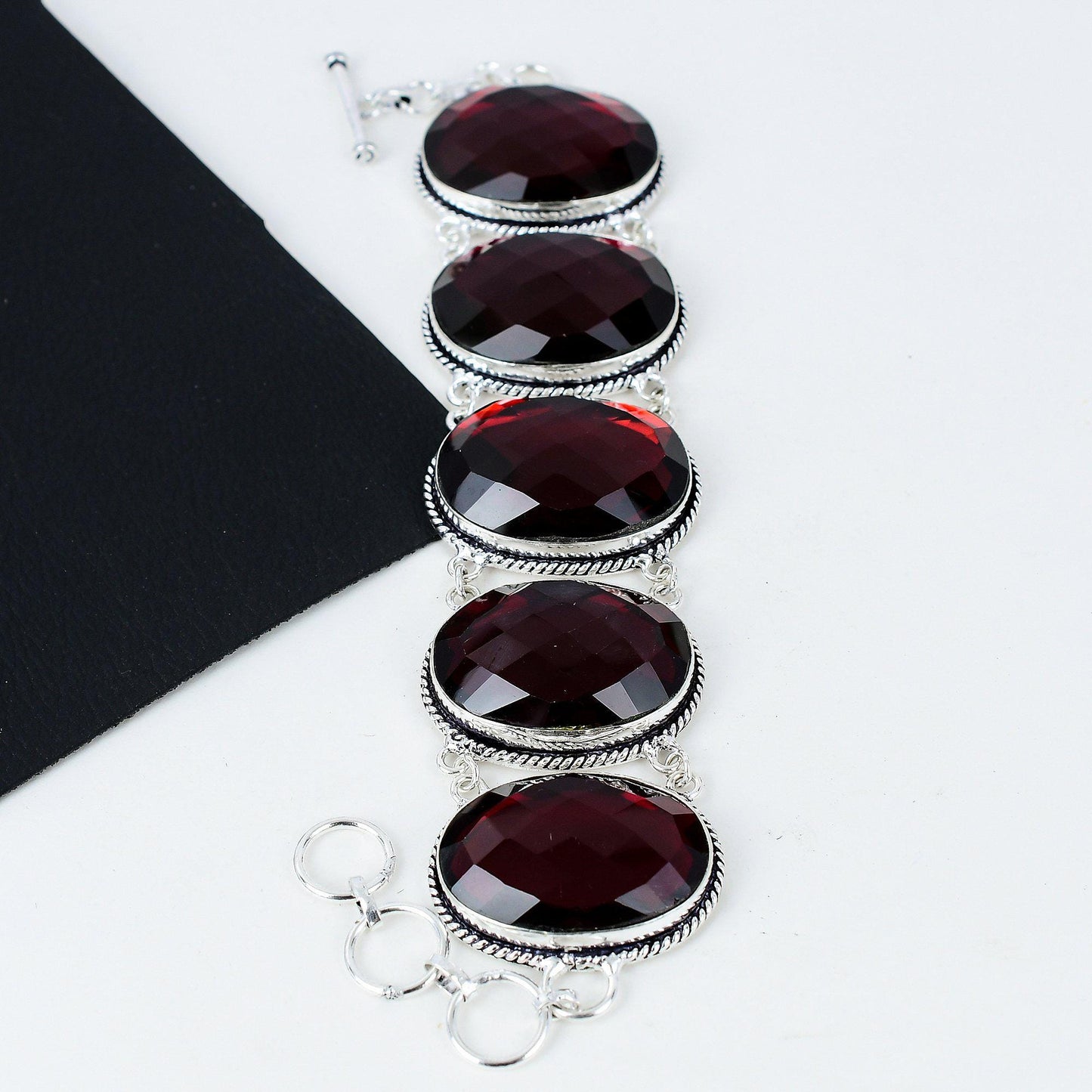 Red Garnet Sterling Silver Bracelet