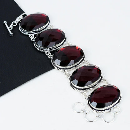 Red Garnet Sterling Silver Bracelet