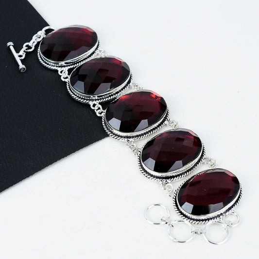 Red Garnet Sterling Silver Bracelet