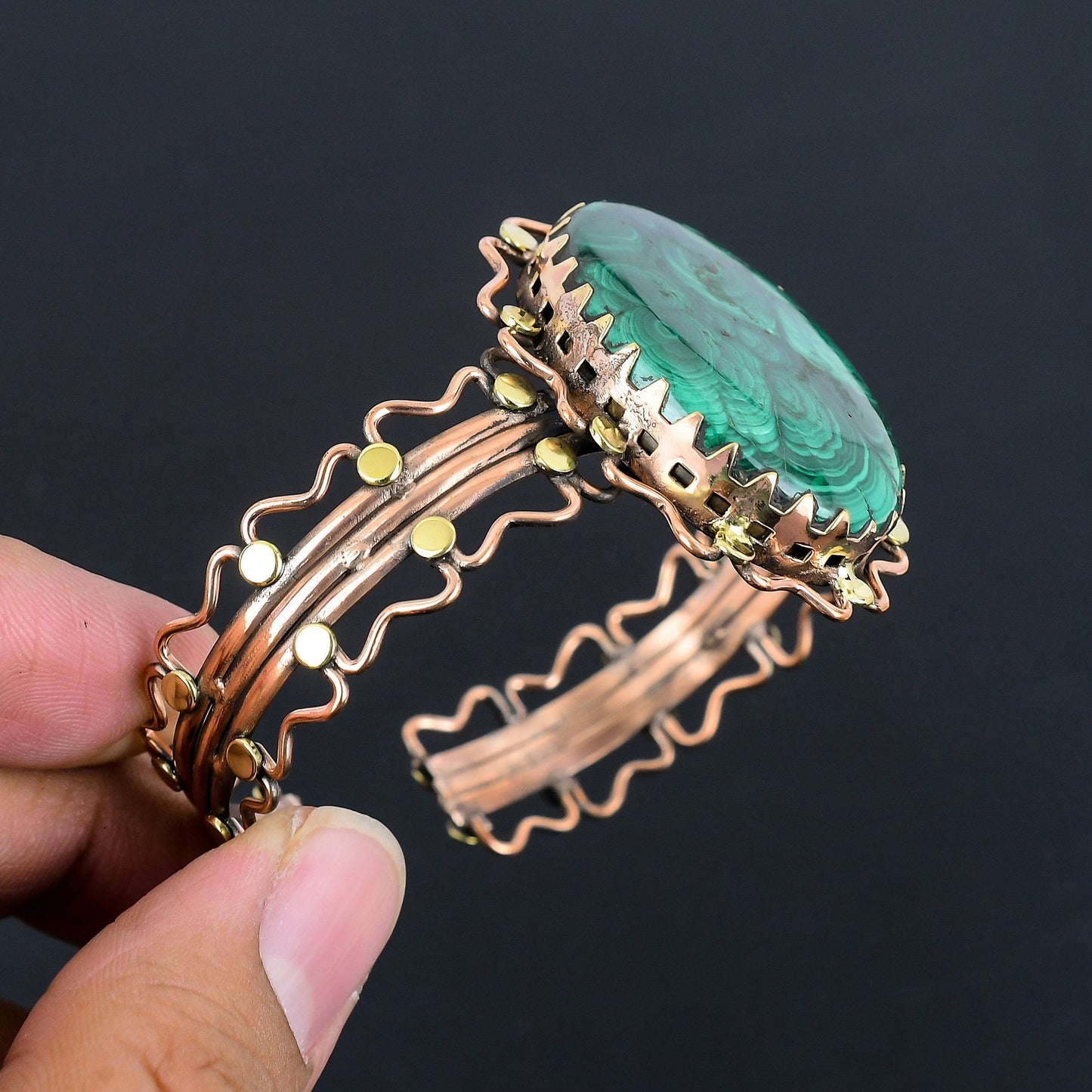 Green Malachite Gemstone Copper Cuff