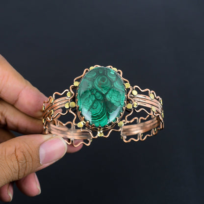 Green Malachite Gemstone Copper Cuff