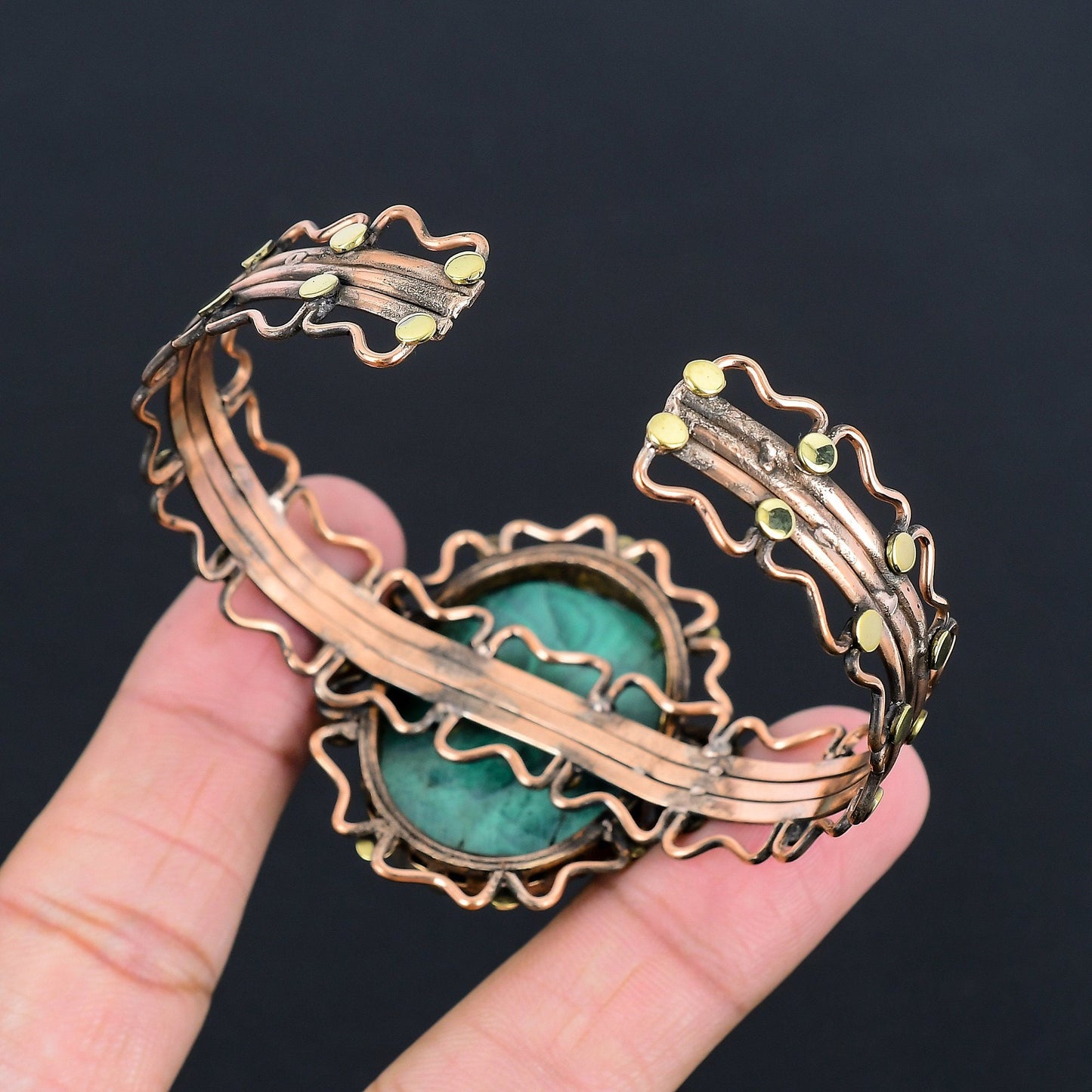 Green Malachite Gemstone Copper Cuff