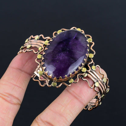 Purple Amethyst Gemstone Copper Cuff Bracelet