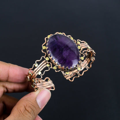 Purple Amethyst Gemstone Copper Cuff Bracelet