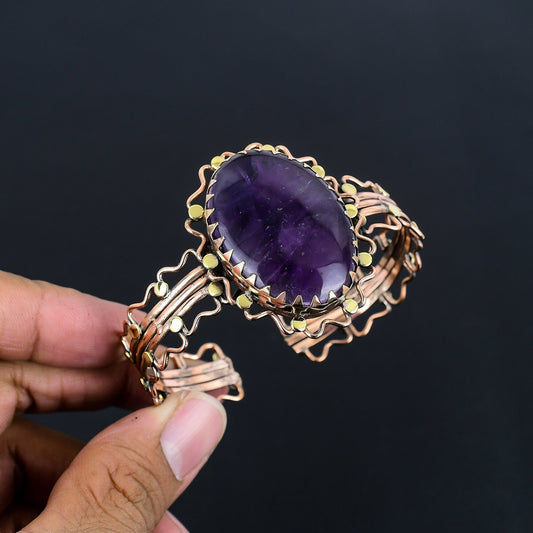 Purple Amethyst Gemstone Copper Cuff Bracelet