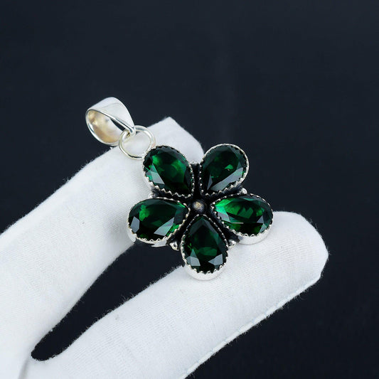 Green Tourmaline Flower Pendant