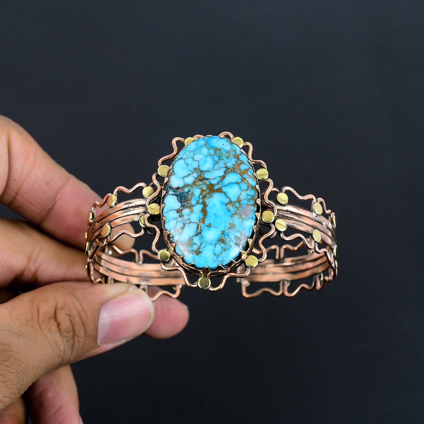 Turquoise Gemstone Copper Wire Wrapped Bangle
