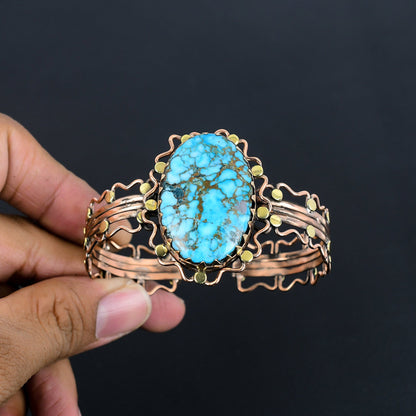 Turquoise Gemstone Copper Wire Wrapped Bangle