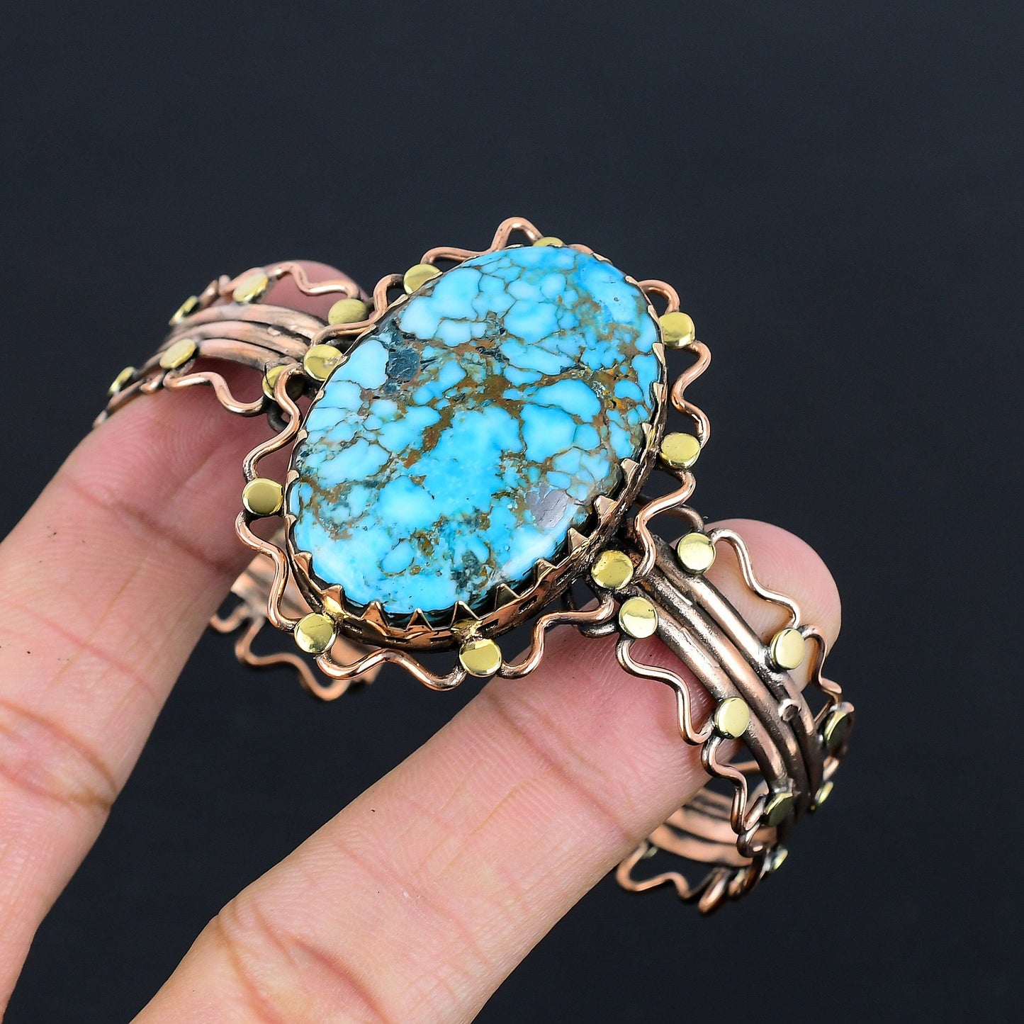 Turquoise Gemstone Copper Wire Wrapped Bangle
