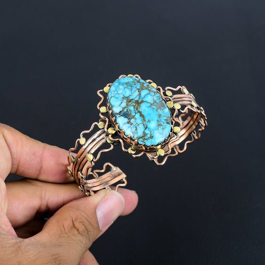 Turquoise Gemstone Copper Wire Wrapped Bangle