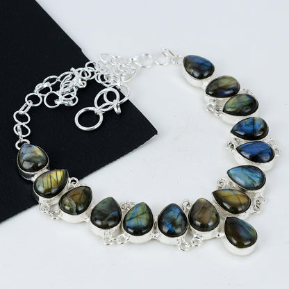 Blue Labradorite Silver Necklace