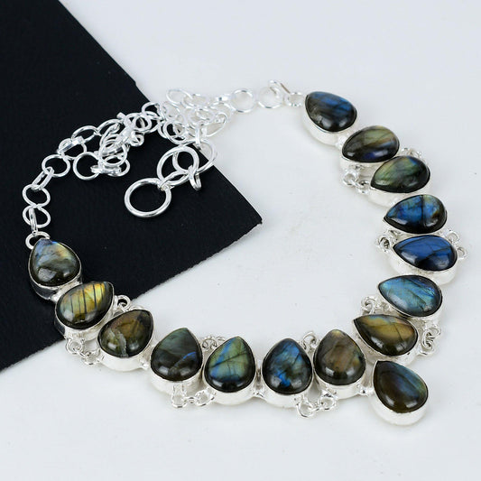 Blue Labradorite Silver Necklace