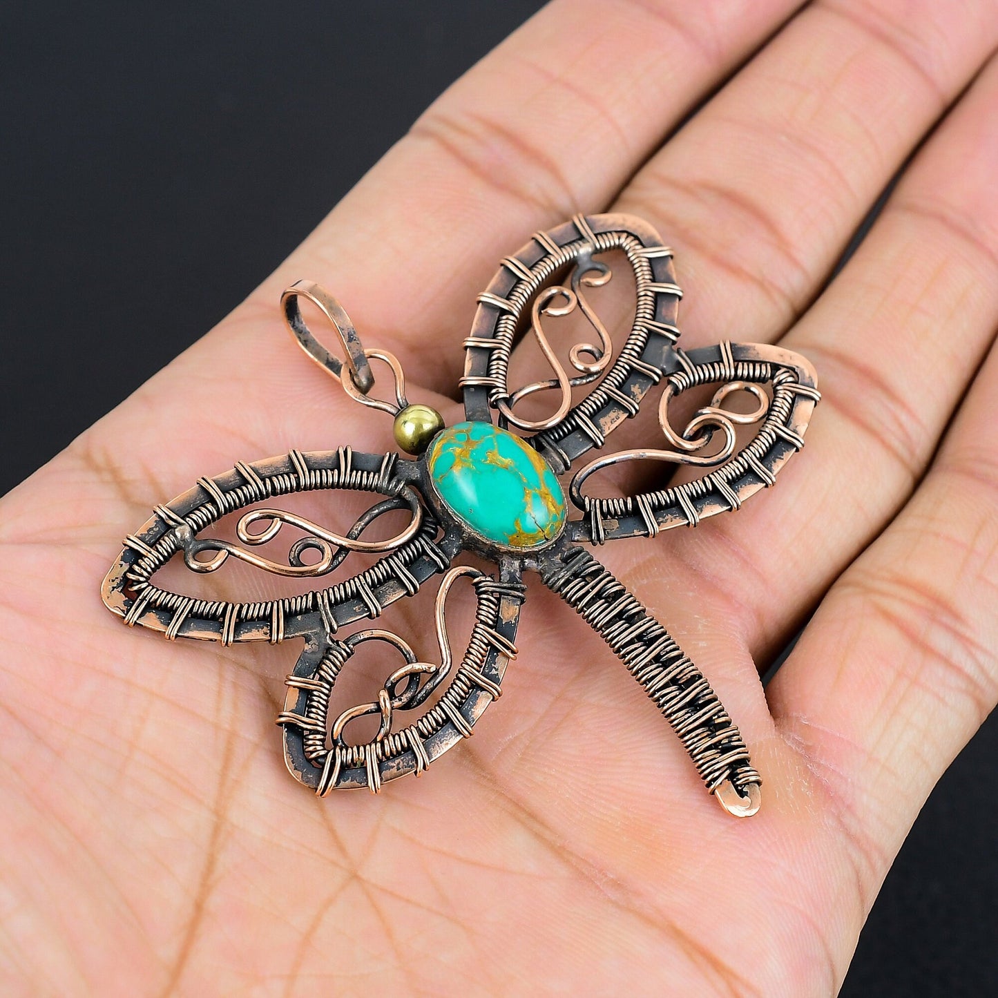 Turquoise Gemstone Dragonfly Pendant