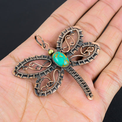 Turquoise Gemstone Dragonfly Pendant