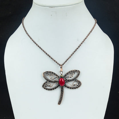 Red Coral Gemstone Dragonfly Pendant