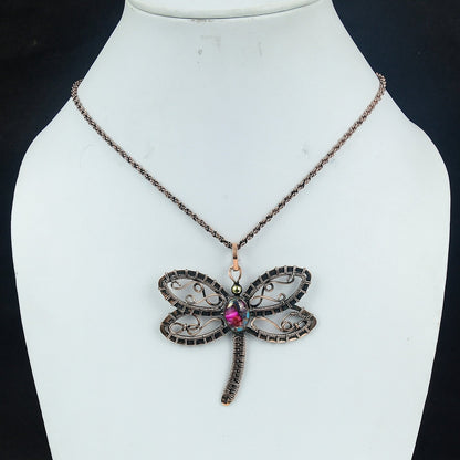 Pink Turquoise Gemstone Dragonfly Pendant