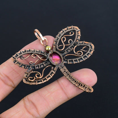 Pink Turquoise Gemstone Dragonfly Pendant