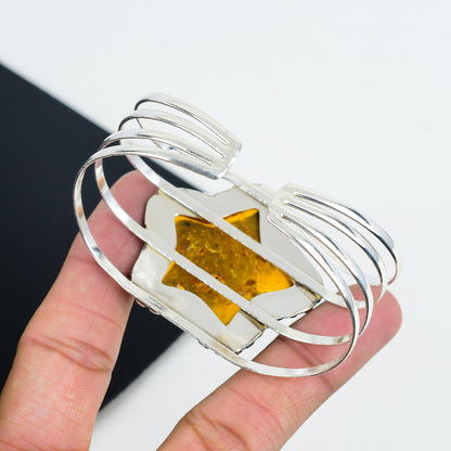 Amber Gemstone Star Sterling Silver Bangle