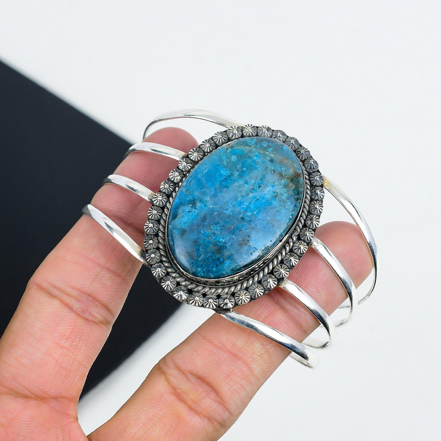 Blue Apatite Sterling Silver Cuff Bracelet