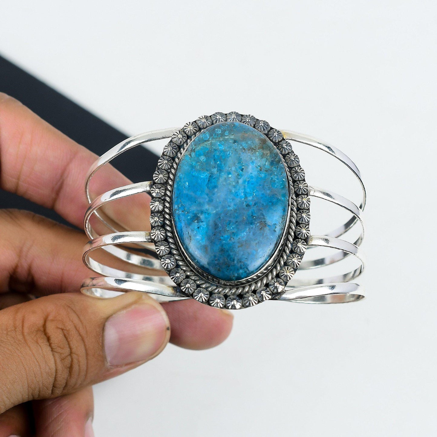 Blue Apatite Sterling Silver Cuff Bracelet