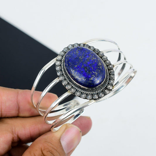 Blue Lapis Lazuli Silver Bangle