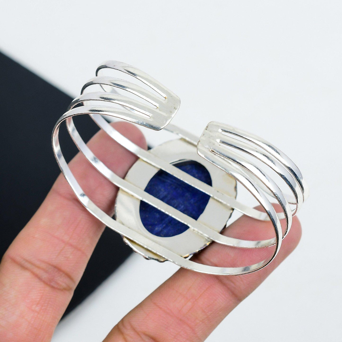 Blue Lapis Lazuli Silver Bangle