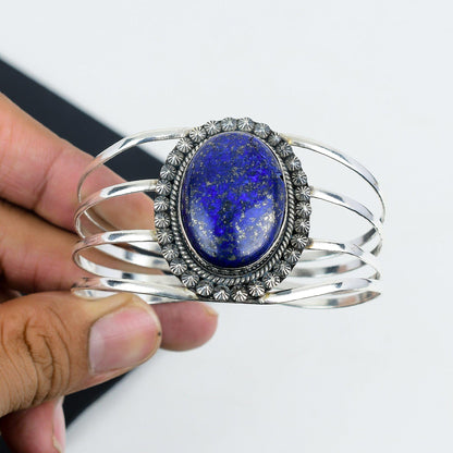 Blue Lapis Lazuli Silver Bangle