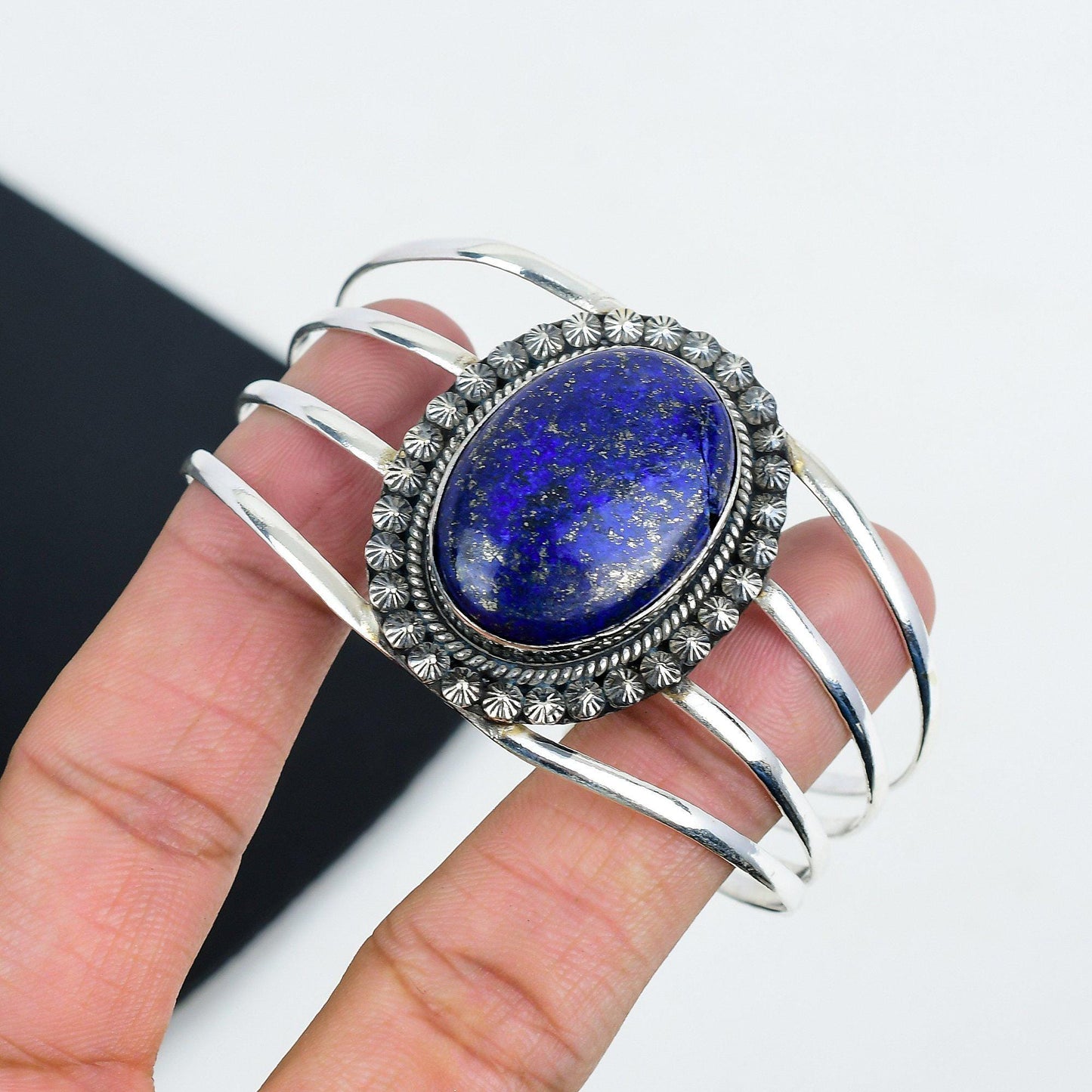 Blue Lapis Lazuli Silver Bangle