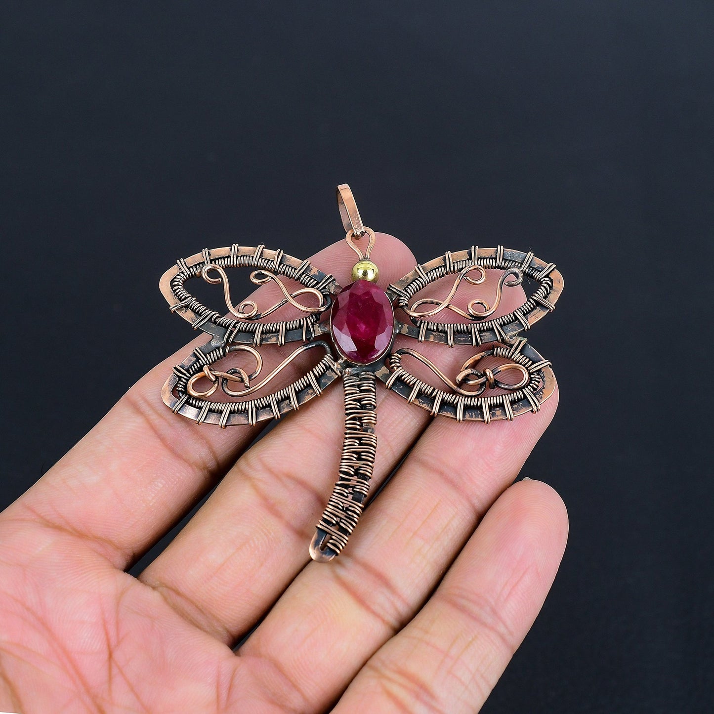Ruby Gemstone Dragonfly Pendant