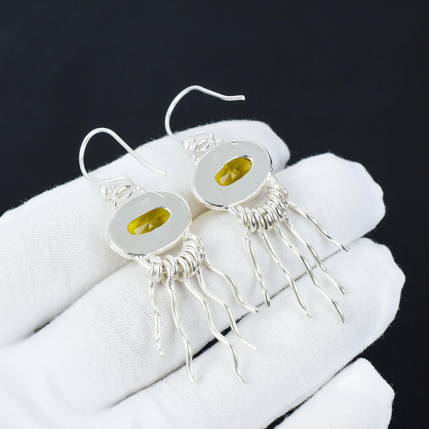 Yellow Citrine Gemstone Sterling Silver Earrings