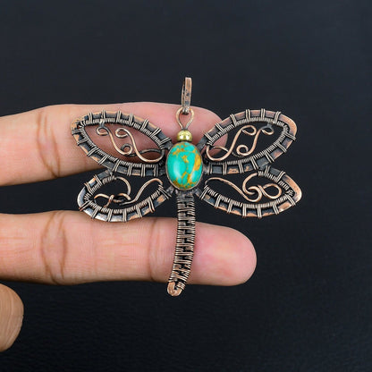 Turquoise Gemstone Dragonfly Pendant