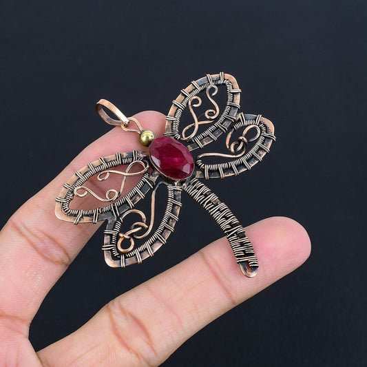Ruby Gemstone Dragonfly Pendant